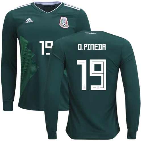 Mexico #19 O.Pineda Home Long Sleeves Soccer Country Jersey - Click Image to Close